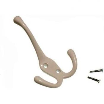 Hat and Robe Coat Hanger Clothes Tri Hook Metal White + Screws (Pack of 50)