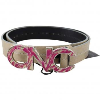 Cinturón Beige para Mujer con Hebilla Rosa