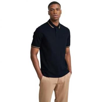 Herren Poloshirt mit Kontraststreifen in Marine, Größe 4XL
