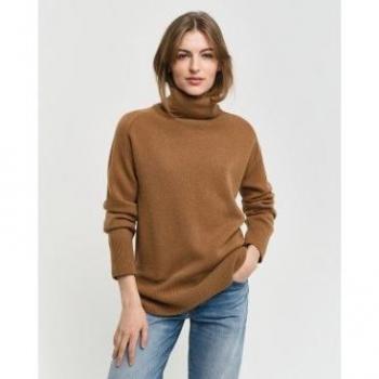 Pull à Chevrons Marron Femme S – Gants Laine, Col Cygne, Casual & Classique