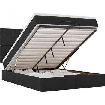 Lit avec rangement ottoman et matelas noir 140x190 cm