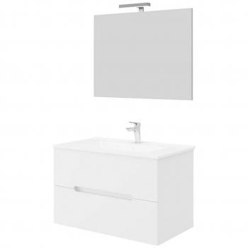 Kit mobile bagno sospeso bianco lucido 80x53x47 cm con lavabo ceramica, specchio e illuminazione LED