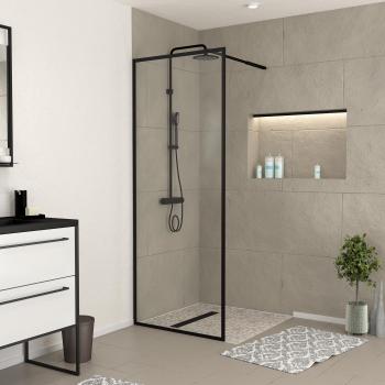 Paroi de Douche 80×200 cm – Cadre Noir Mat avec Bras Aluminium (Aurlane)