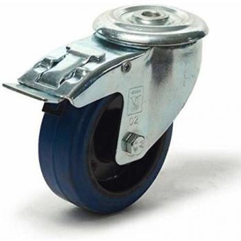 Roulette pivotante caoutchouc bleu 125 mm à frein 250 Kg