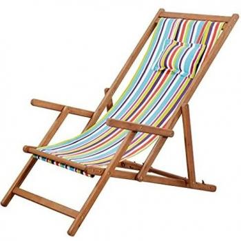 Silla de playa plegable marco de madera tela multicolor