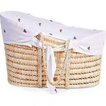 Childhome Moseskorb mit Matratze und Bezug Natur Herz-Muster