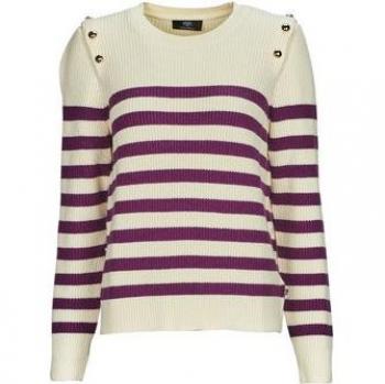 Pull violet et beige col rond en fine maille de Le Temps des Cerises
