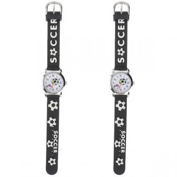 Montre Quartz Thème Football pour Enfants en Silicone (Noir)
