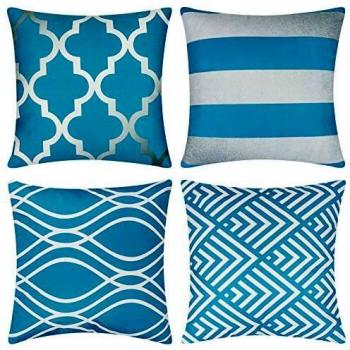 Taies d'oreiller décoratives en velours simplicité moderne avec motif double face (azur)