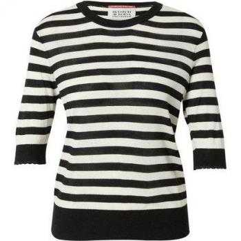 Scotch & Soda Black and White Striped Short Sleeve Sweater for Women