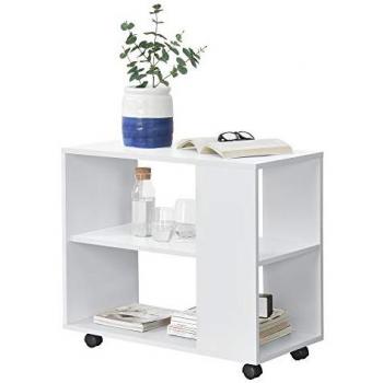 Table Basse à Roulettes avec Étagère de Stockage 60 x 70 x 35 cm Blanc