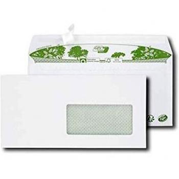 Paquet de 40 enveloppes extra blanches 100% recyclées DL 110x220 80 g/m² fenêtre 45x100 bande de protection