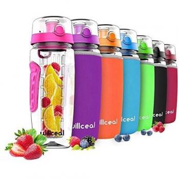 Botella de Agua con Infusor de Frutas Willceal, Resistente, Diseño Antifugas, Tamaño Grande, Ideal para Llevar en Deportes y Acampadas (Rosado)