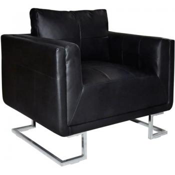 Fauteuil Cube Luxe Noir avec Pieds Métalliques