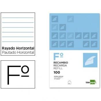 Recambio Liderpapel A4 100 Hojas 60g/m2 Horizontal con Margen 4 Taladros