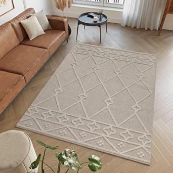 Tapis Géométrique Beige Aspect Jute 80x150cm