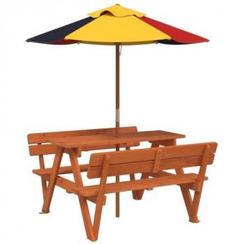 VidaXL Kinder Gartentisch mit Sonnenschirm aus massivem Tannenholz