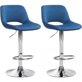 Coppia Sgabelli Metallo Cromato Blu Velluto
