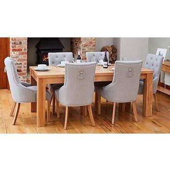 Oak Expansion Dining Table + 6 Grey Seating