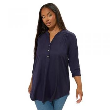 Women's Dark Navy Ribbed Half-Placket Top