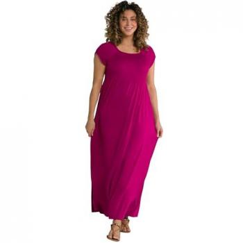 Ulla Popken A‑Line Maxikleid Rosa – Größe 42/44, Viskose, Carré Ausschnitt, Kurzarm