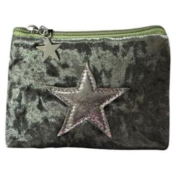 EMVY Velvet Star Coin Bag in Green with Sparkling Star Zip