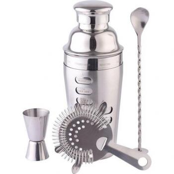 Roestvrijstalen cocktailshaker set met houten rek
