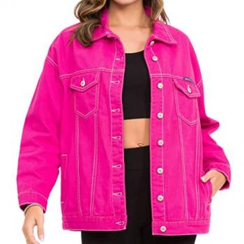 Cipo & Baxx Fashion Jeansjacke – Damen XL, Pink, 100 % Baumwolle, WJ211