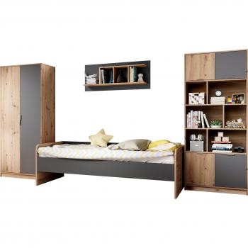 Klara‑Set BEGABINO – Schlafzimmermöbel für Jugendliche (Bett, Kleiderschrank, Regale)