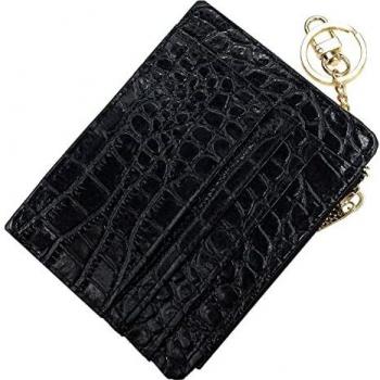 Ehsbuy Slim Credit Card Holder Wallet RFID Blocking Leather Zipper Coin Purse Keychain Wallet for Women & Men