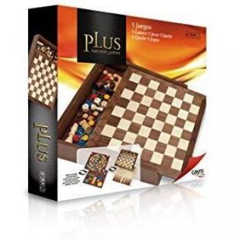 Five‑Game Wooden Set by Cayro – Snakes & Ladders, Petits Chevaux, Chess, Dames, Backgammon