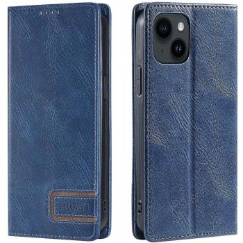 Coquille cuir PU sécurisée RFID – iPhone 14, finition bleue