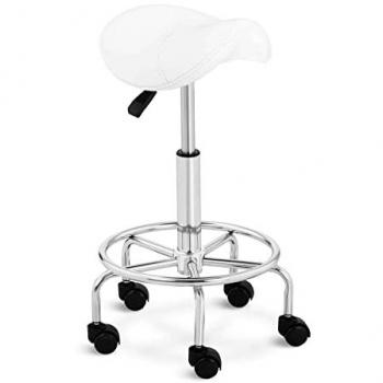 Tabouret Selle de Cheval Physa – Réglable 57‑69 cm, 150 kg, Pivotement 360°, Blanc