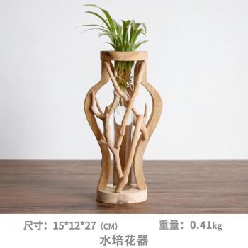 Handmade Wooden Flower Pot with Glass Container