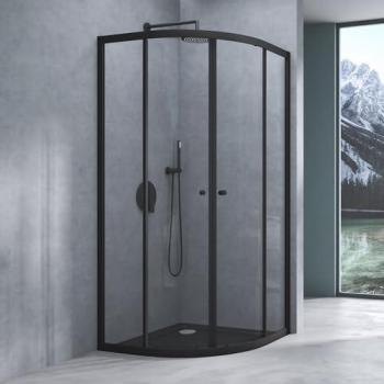 Cabine de douche noire à double entrée, revêtement nano sur paroi en verre (RAV32K)