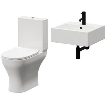 Elvas 470mm Wall Hung Toilet and Basin Suite with Open Back and Black Bottle Trap