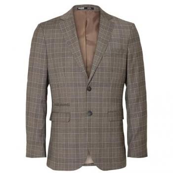 SELECTED Herren Sakko SLHSLIM-NEIL Tartan-Karo Braun 50