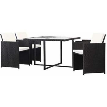 Set da Pranzo Giardino 5 pz con Cuscini in Rattan Sintetico Nero