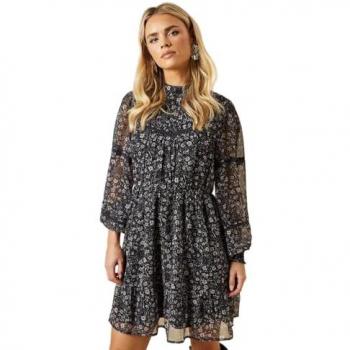 Elegant Petite Black Paisley Flowy Mini Dress