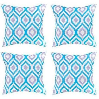 Coussin Banc Étanche, Imprimé Géométrique, Bleu/Gris, 4 pièces – Idéal pour Jardin