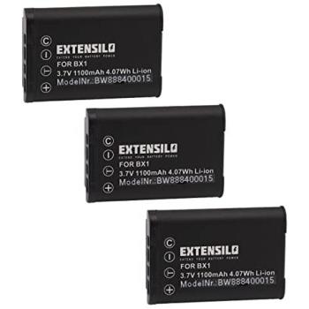 Batteries EXTENSILO – Kit 3 piles compatibles Sony HDR‑AS200VB/VR/300/30 (Li‑Ion)
