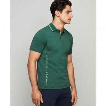 Polo Hackett Sport Tech Verde Scuro Manica Corta con Disegno Laterale