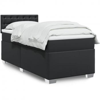 Schwarzes Boxspringbett mit Matratze 90x190 cm Kunstleder