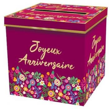 Urne anniversaire en carton floral 20 cm couleur fuchsia