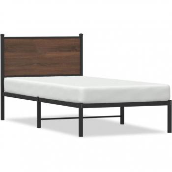 Cadre de lit chromé chêne foncé 90x190 cm – 1 place, sans matelas, système lattes