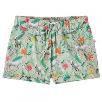 Pantalones Cortos Infantiles con Cordón Caqui Claro Unicornios y Plantas 116