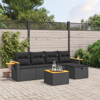VidaXL 6-tlg. Gartenlounge-Set Schwarz mit Kissen aus Poly Rattan