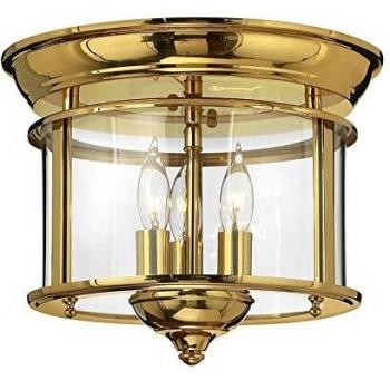 Gentry 3-Light Flush Mount Ceiling Light in Polished Brass and Equipped with Three E14 Socket Bulbs