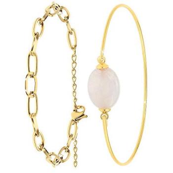 Lot de Bracelets Bohème SC en Laiton Doré et Pierre de Quartz Rose