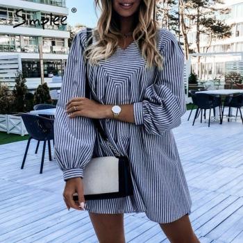 Vestido Simplee de Rayas para Otoño con Manga Acampanada